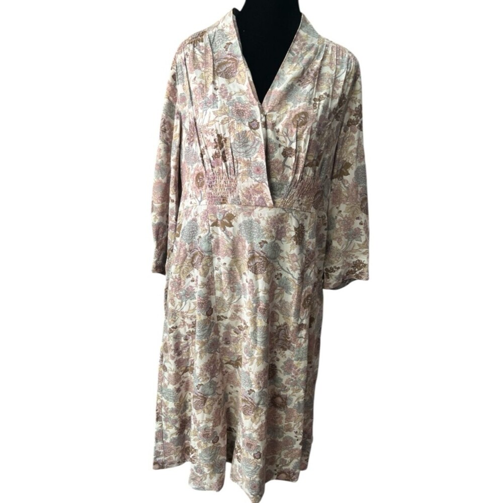 April Cornell Vintage Midi Floral Dress Size Medium Modest Cottagecore Pink